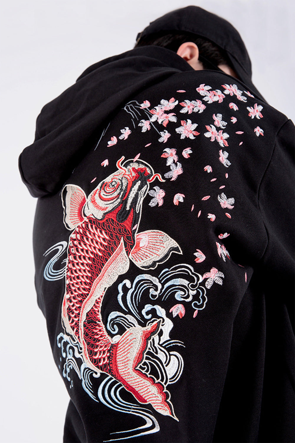KH9197 Red Koi Embroidery Hoodie - Concordia Style Boutique
