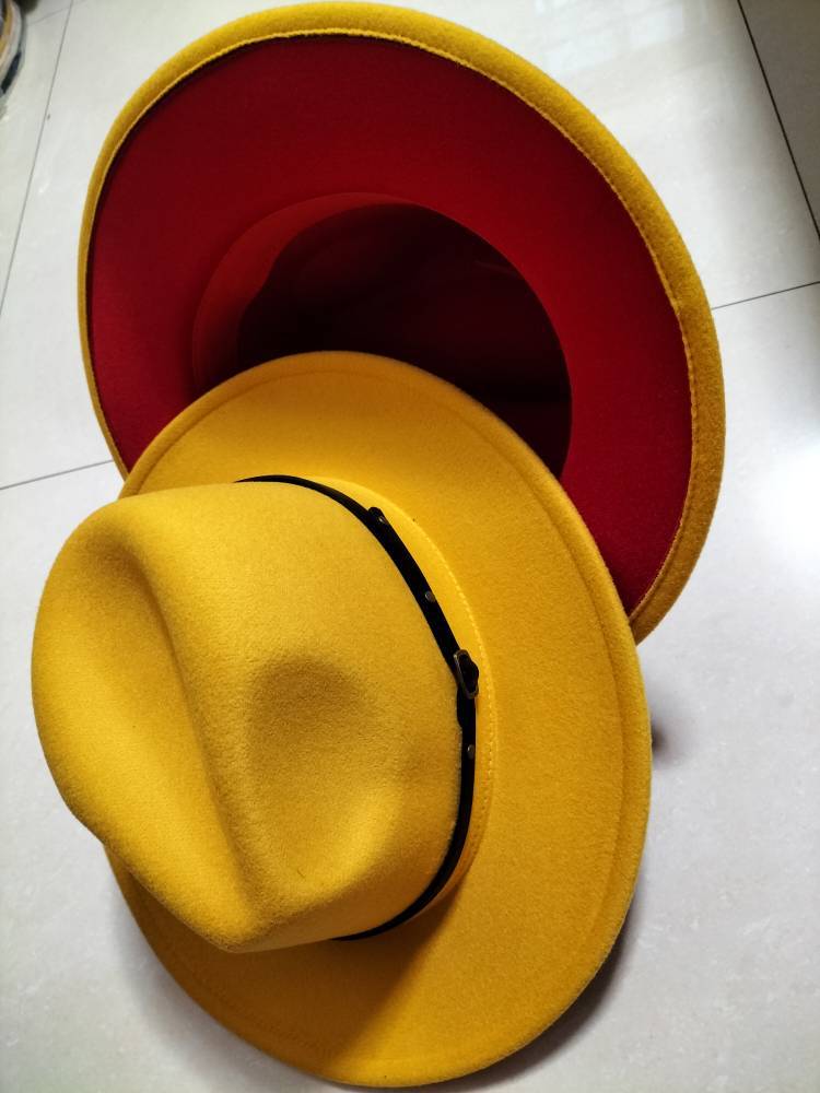 Flat Brim European And American  Woolen Top Color Matching  Fedora Jazz Hat - Premium hat from Concordia Style Boutique - Just $12.32! Shop now at Concordia Style Boutique