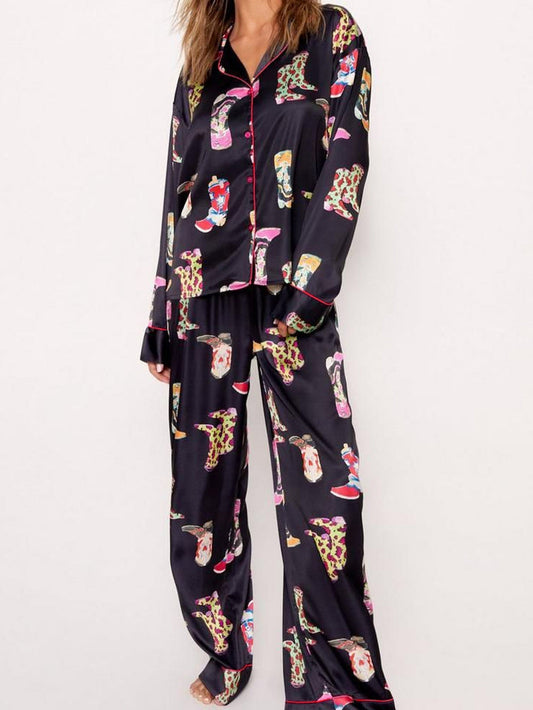 Cowgirl Chic Satin Pajama Set with Western Print - Concordia Style Boutique