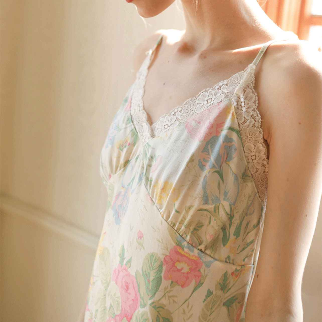 Fresh Floral Nightgown Pajama Dress / White