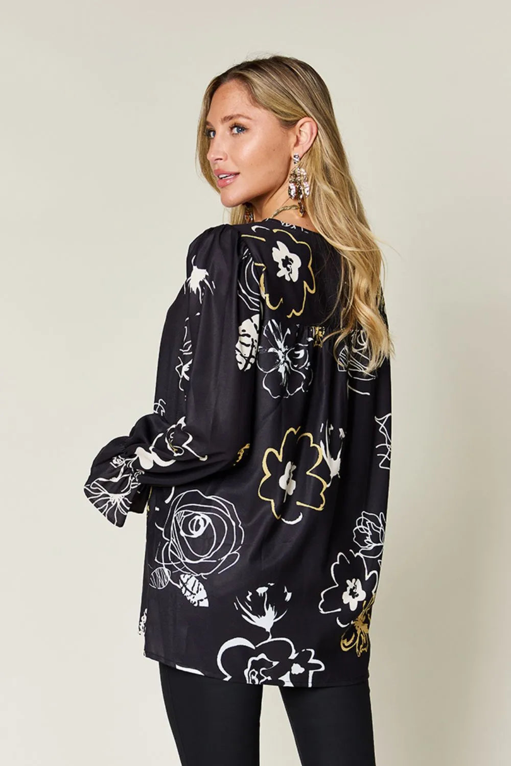 Double Take Full Size Printed Flounce Sleeve Blouse - Concordia Style Boutique