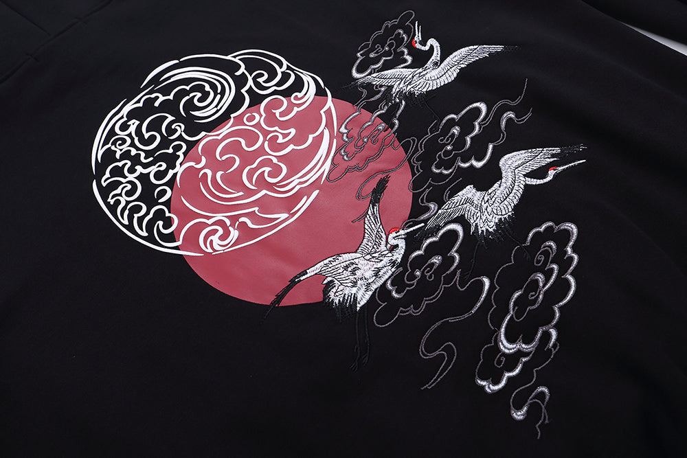 YE735 Red Suns Cranes Hoodie - Concordia Style Boutique