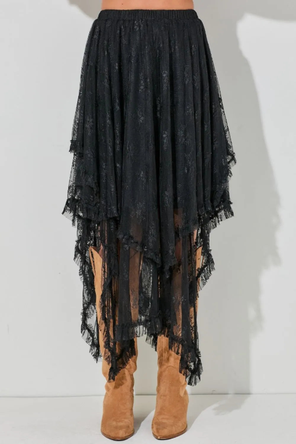 Elastic Waist Asymmetrical Lace Skirt - Concordia Style Boutique