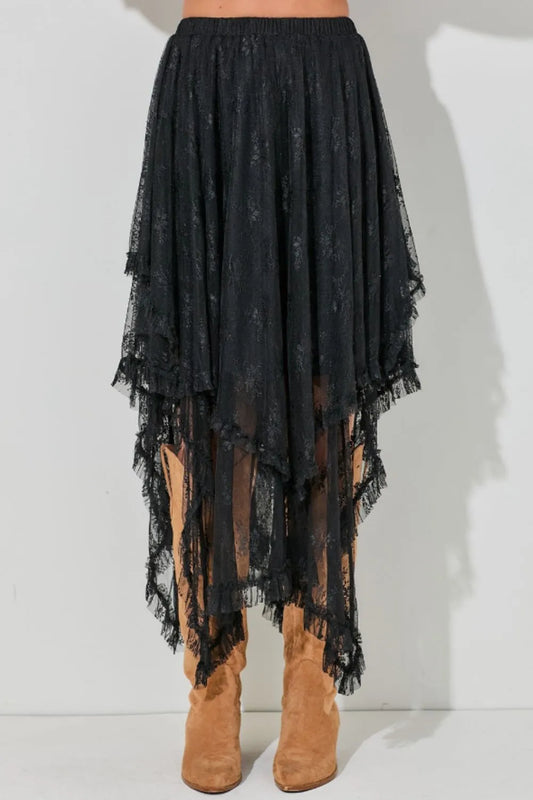 Elastic Waist Asymmetrical Lace Skirt - Concordia Style Boutique