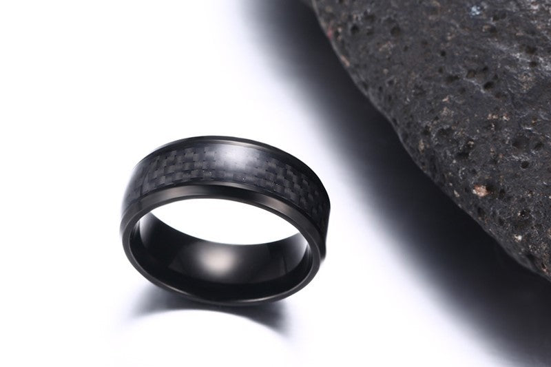 Black Carbon Fiber Inlay Men's Wedding Band Ring - Stainless Steel Jewelry - 8mm - Premium ring from Concordia Style Boutique - Just $14.78! Shop now at Concordia Style Boutique