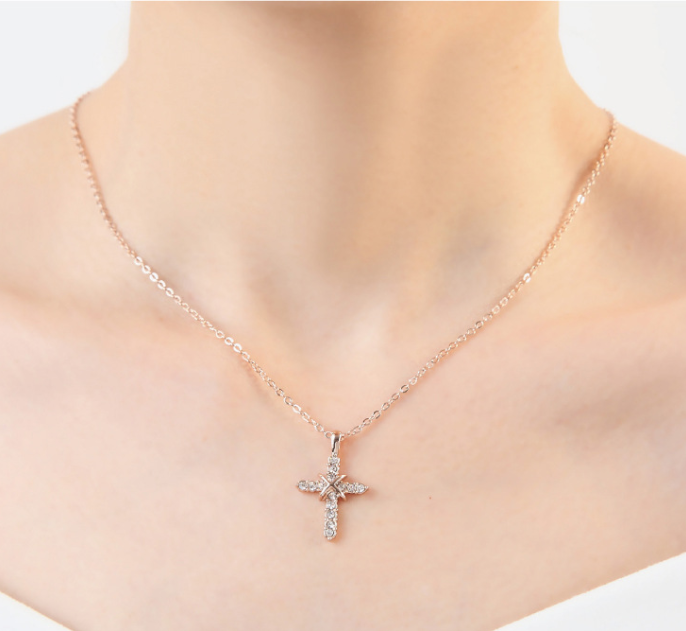 Studded Jesus Cross Necklace Clavicle Chain - Premium necklace from Concordia Style Boutique - Just $13.44! Shop now at Concordia Style Boutique