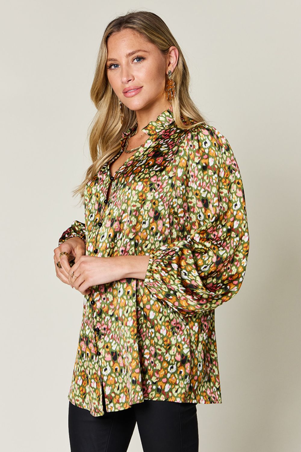 Double Take Full Size Printed Long Sleeve Blouse - Concordia Style Boutique