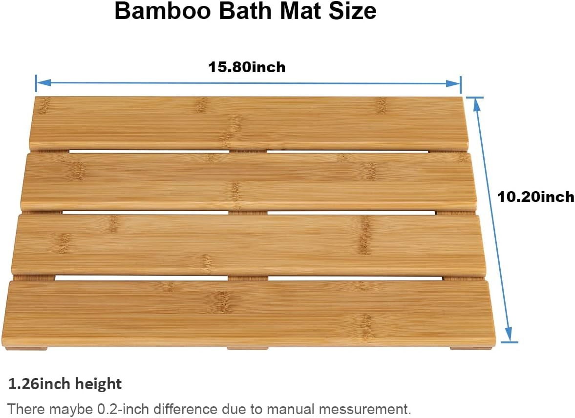 Compact Bamboo Bath Mat – Non-Slip, Quick Dry Wooden Shower Floor Mat for Small Bathrooms, RVs, and Tight Spaces, Easy to Clean, 15.8" X 10.2"
