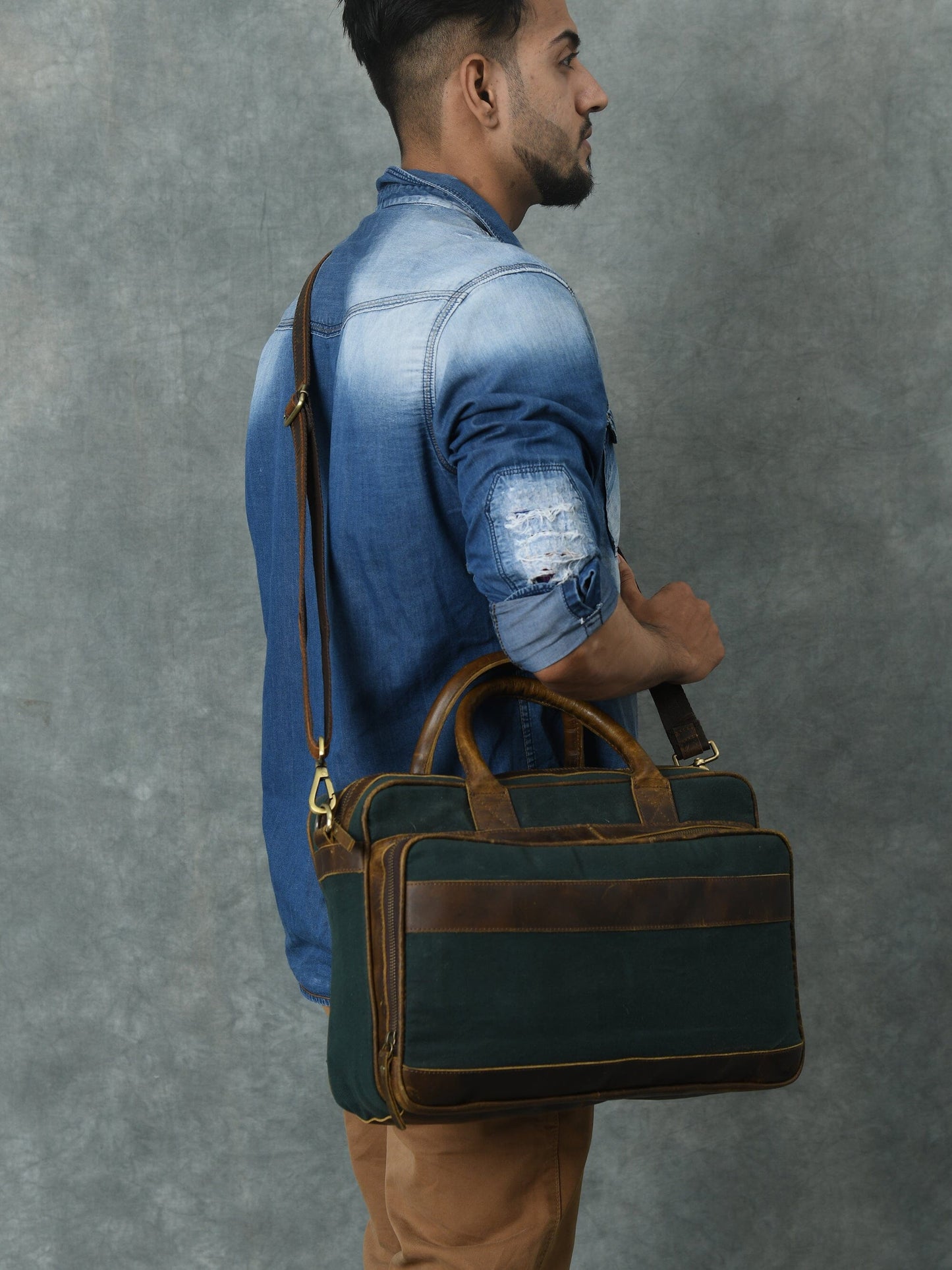 Canvas Green Briefcase - Concordia Style Boutique