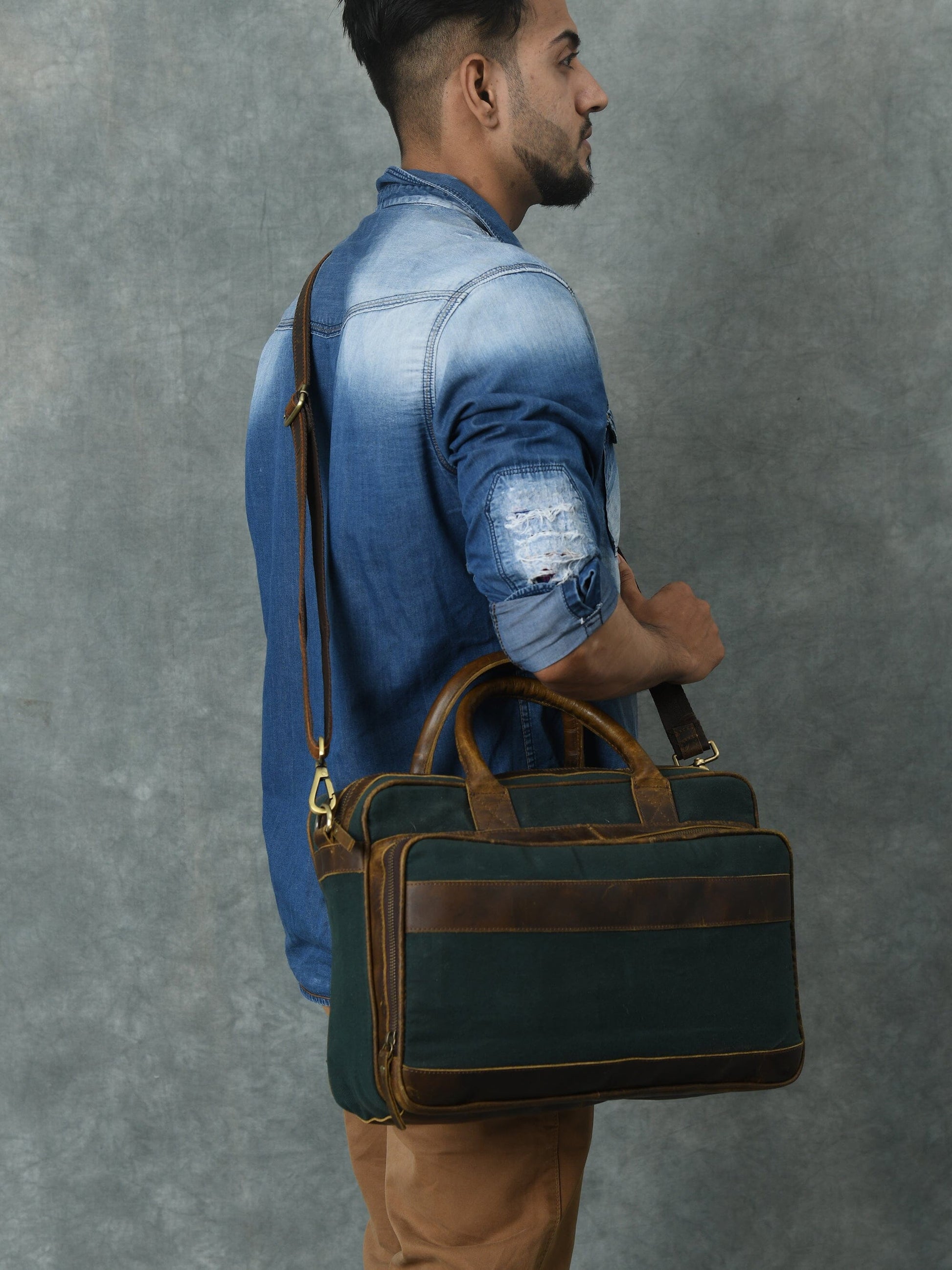 Canvas Green Briefcase - Concordia Style Boutique
