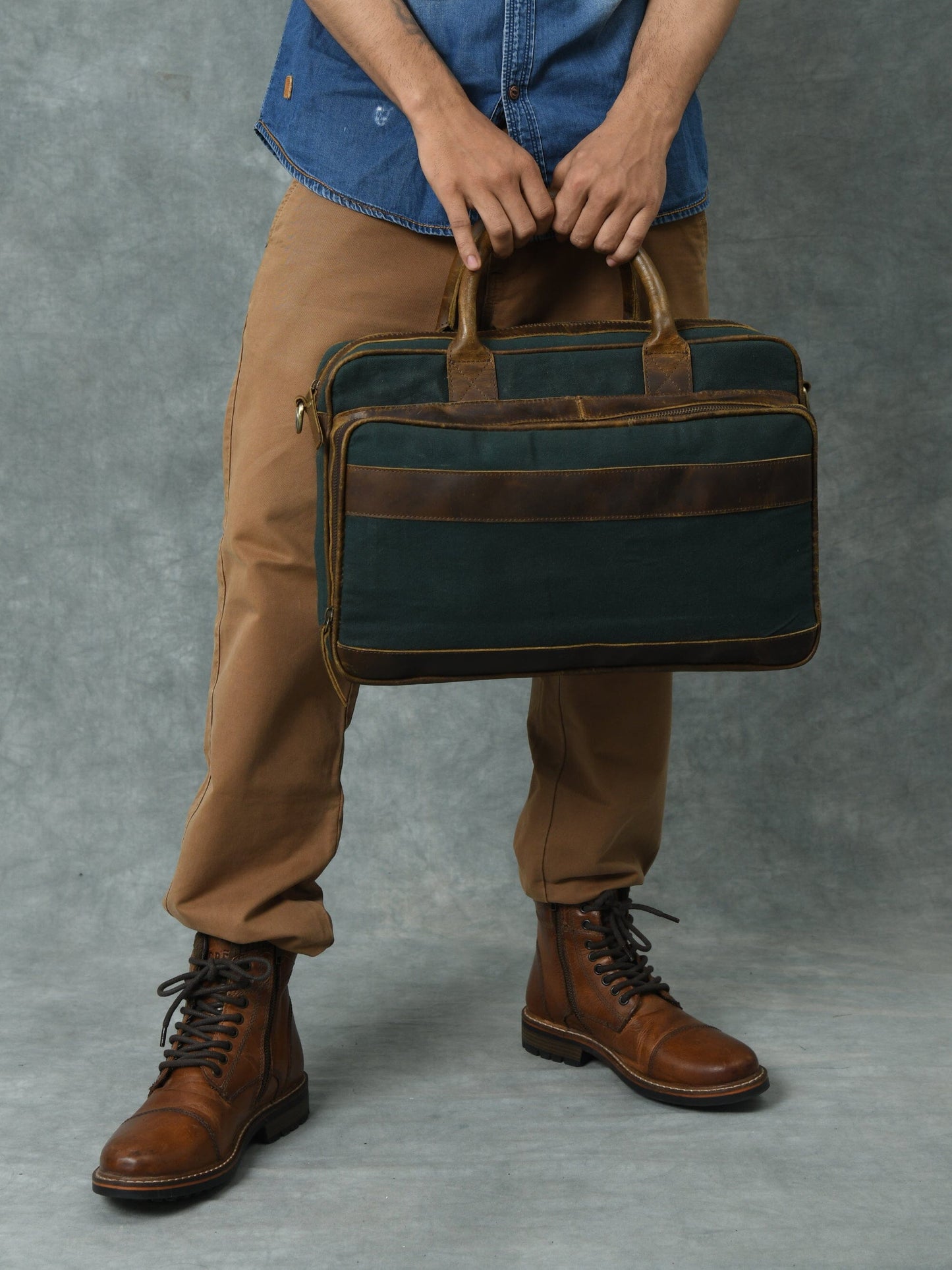 Canvas Green Briefcase - Concordia Style Boutique