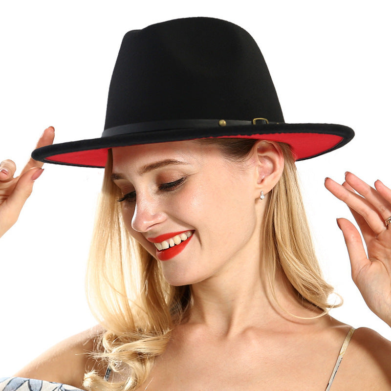 European And American Popular Woolen Top Color Matching Flat Brim Fedora Jazz Hat - Premium hat from Concordia Style Boutique - Just $12.32! Shop now at Concordia Style Boutique