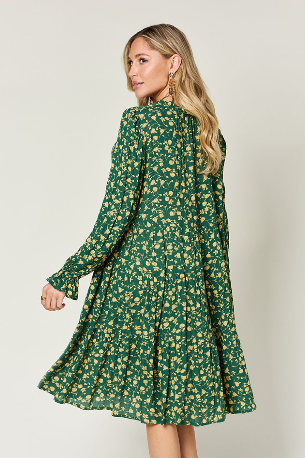 Double Take Full Size Printed Ruffle Hem Long Sleeve Dress - Concordia Style Boutique