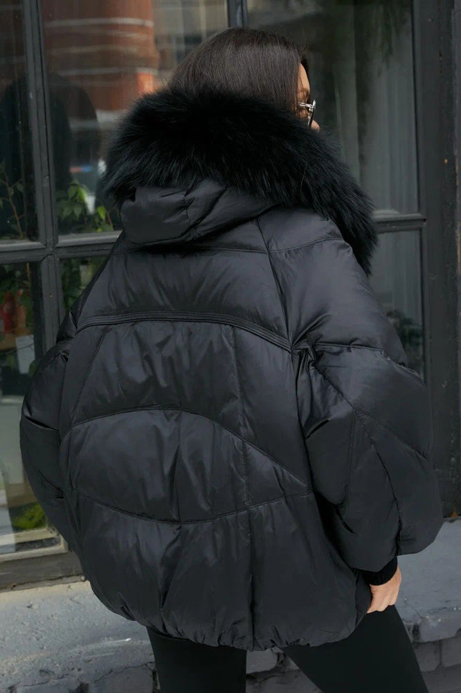 Chantal Genuine Fur Trim Down Fill Coat in Black