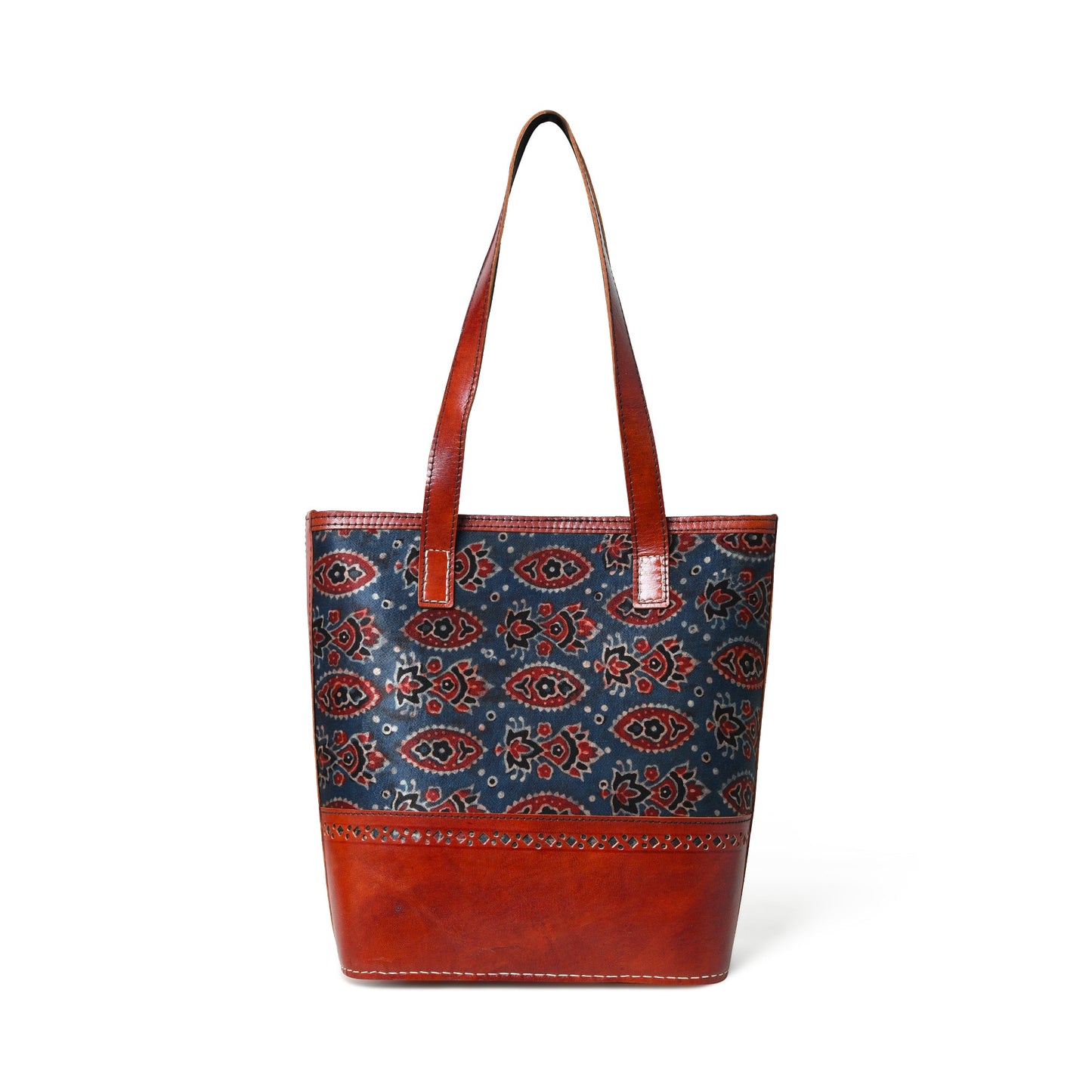 Neela Ajrakh Leather Tote Bag - Concordia Style Boutique