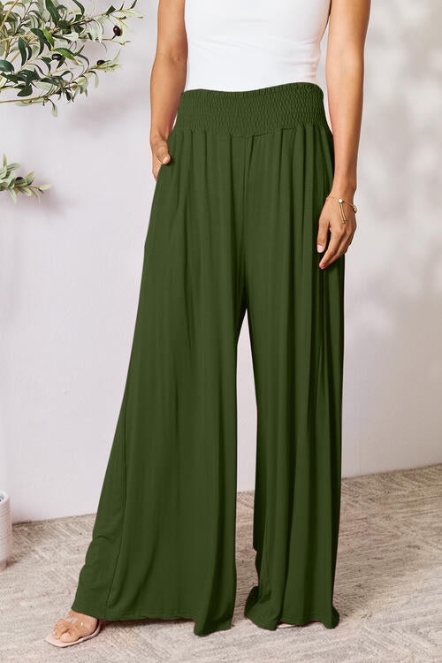 Double Take Full Size Smocked Wide Waistband Wide Leg Pants - Concordia Style Boutique