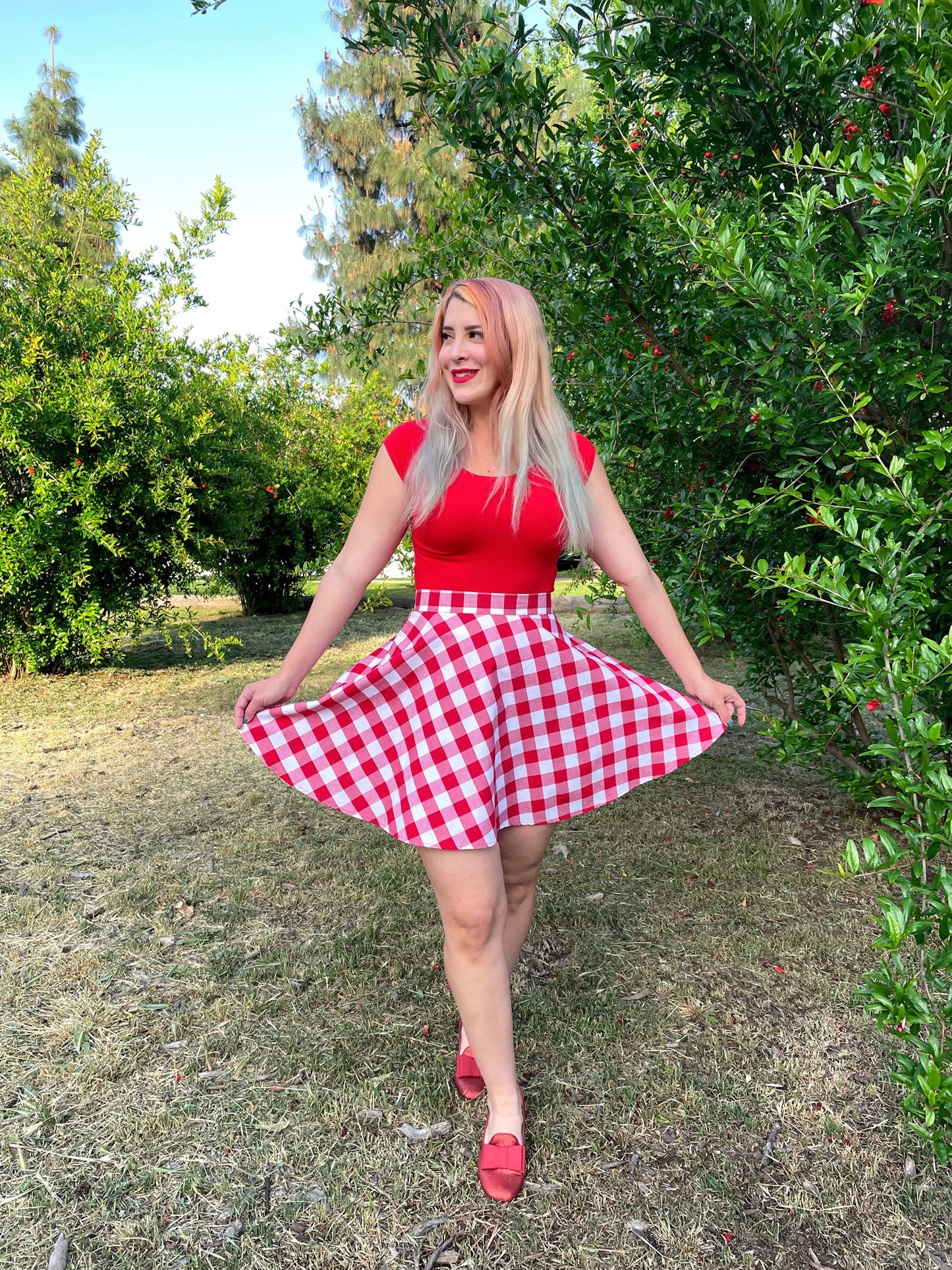 Red Gingham Skater Skirt - Concordia Style Boutique