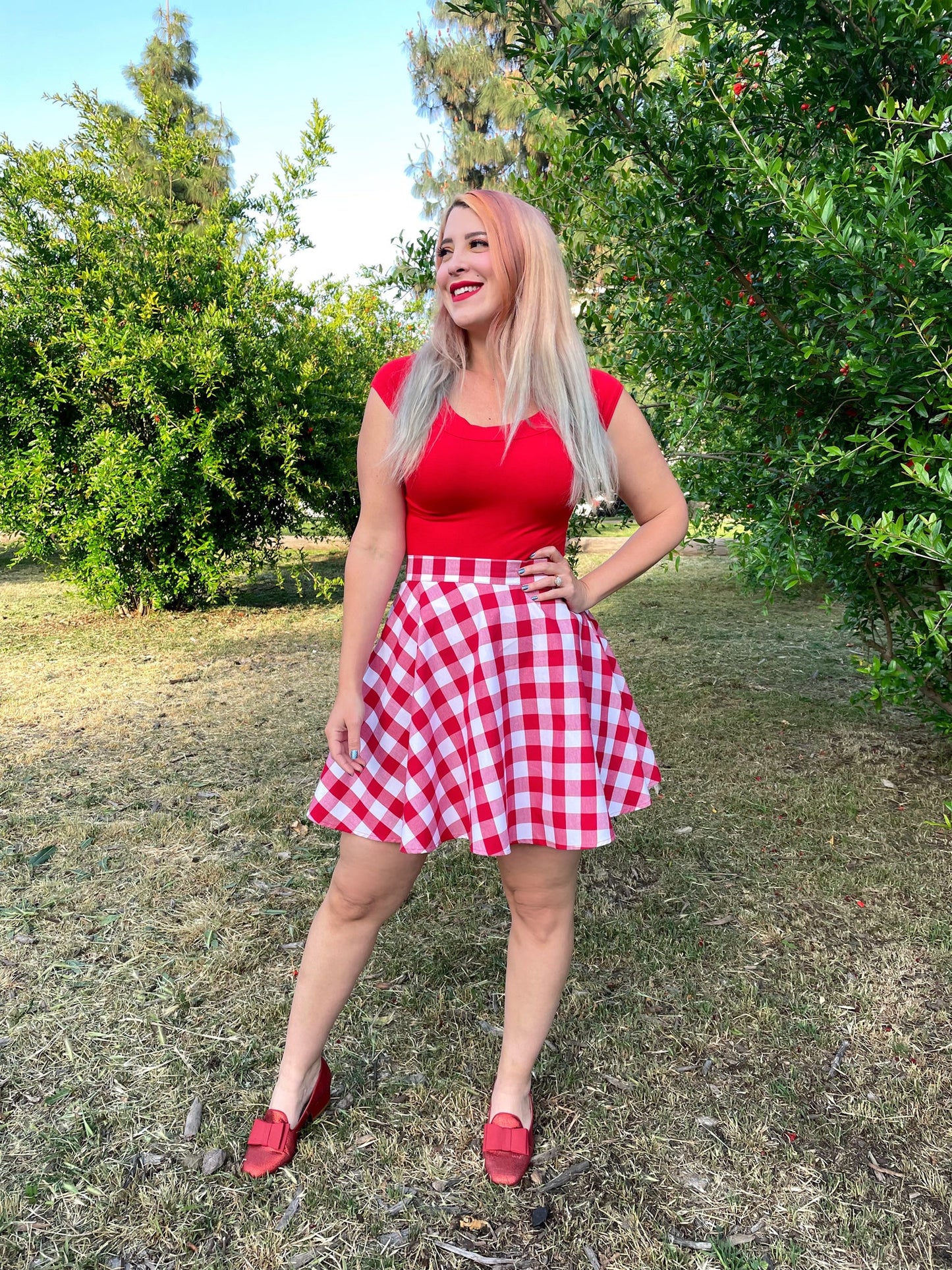 Red Gingham Skater Skirt - Concordia Style Boutique