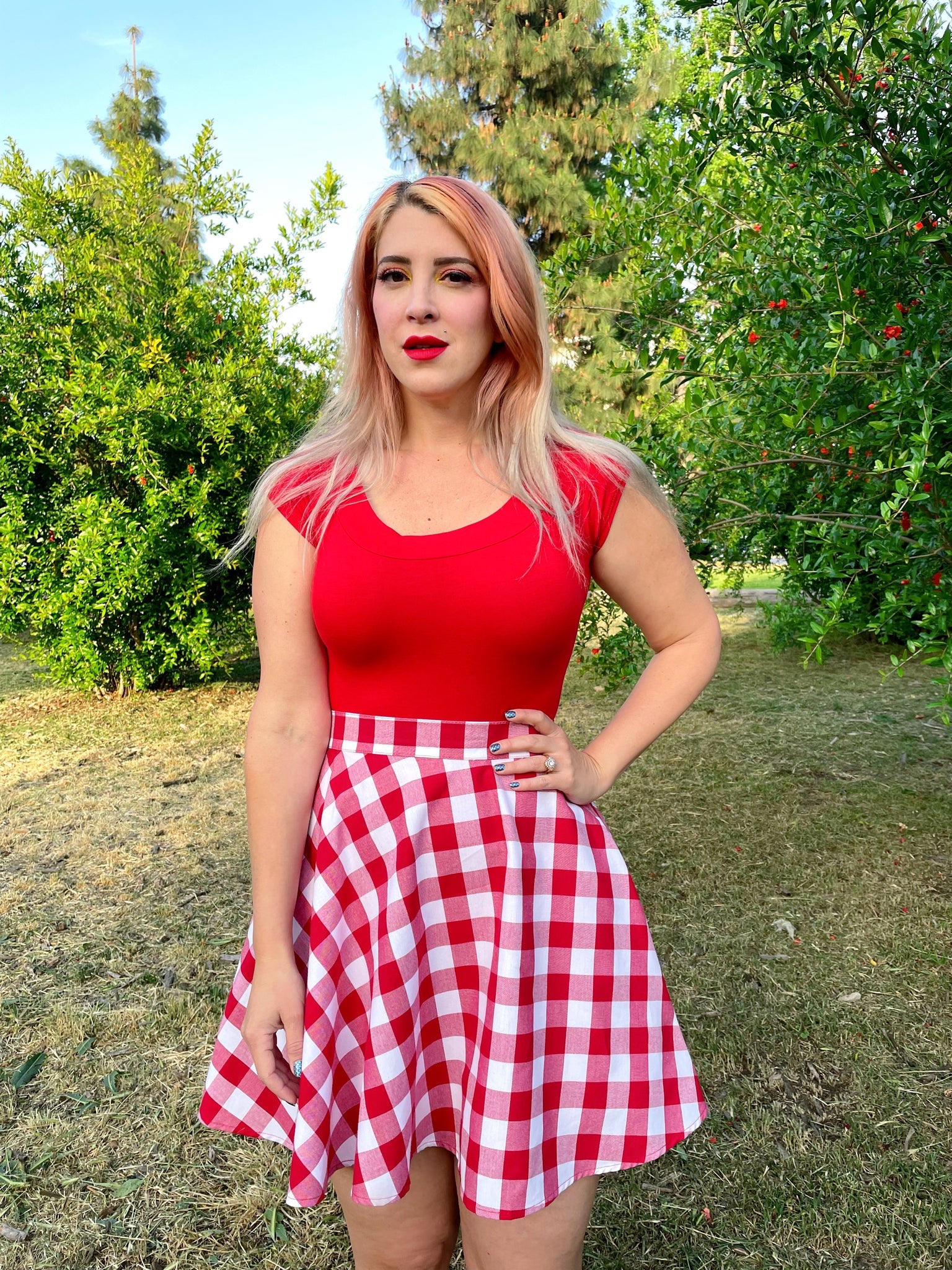 Red Gingham Skater Skirt - Concordia Style Boutique