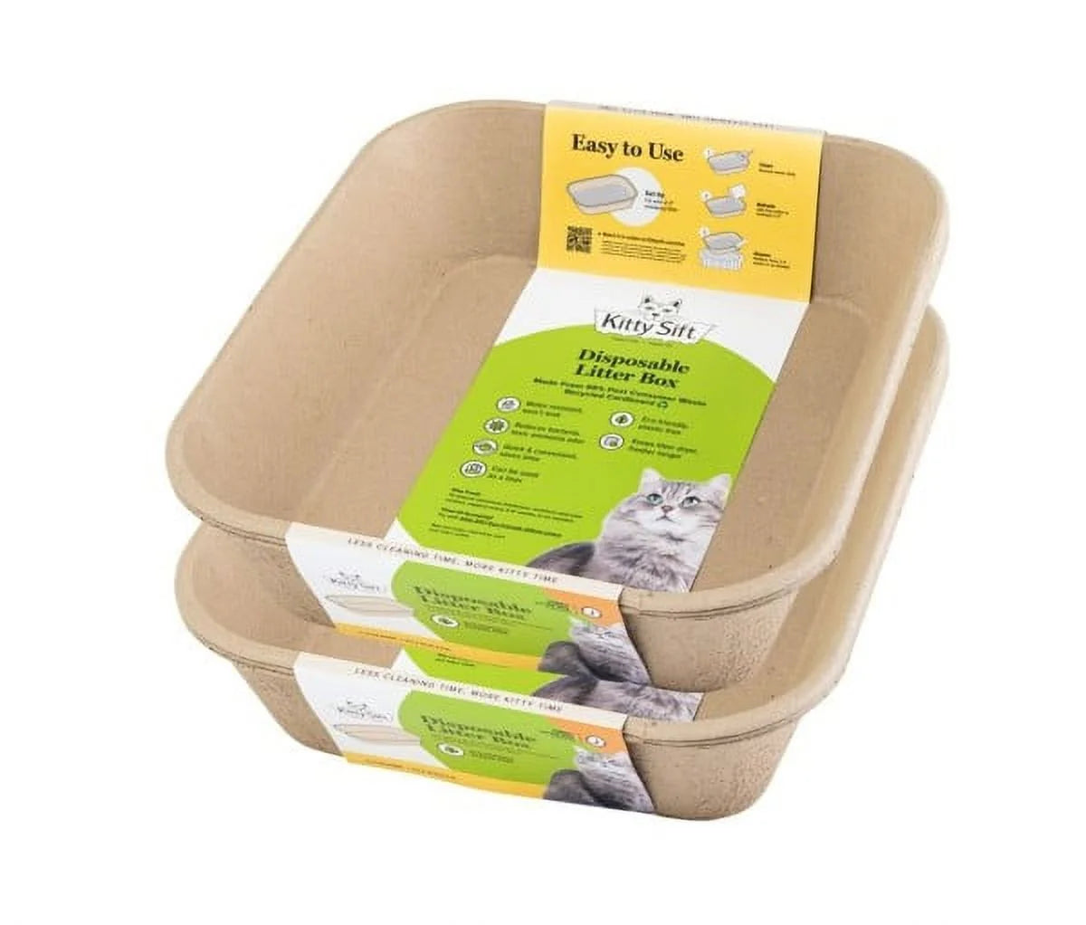 Kitty Sift Eco-Friendly Disposable Litter Box – Breathable, Odor-Reducing, Reusable & Biodegradable – Made from 100% Recycled Cardboard