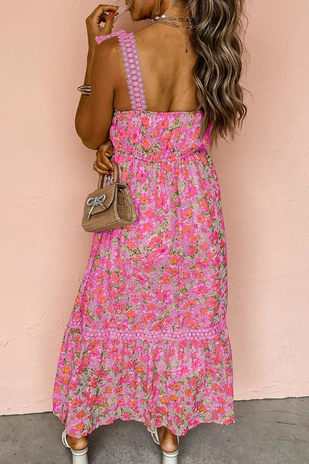 Floral Lace Wide Strap Square Neck Maxi Dress - Concordia Style Boutique