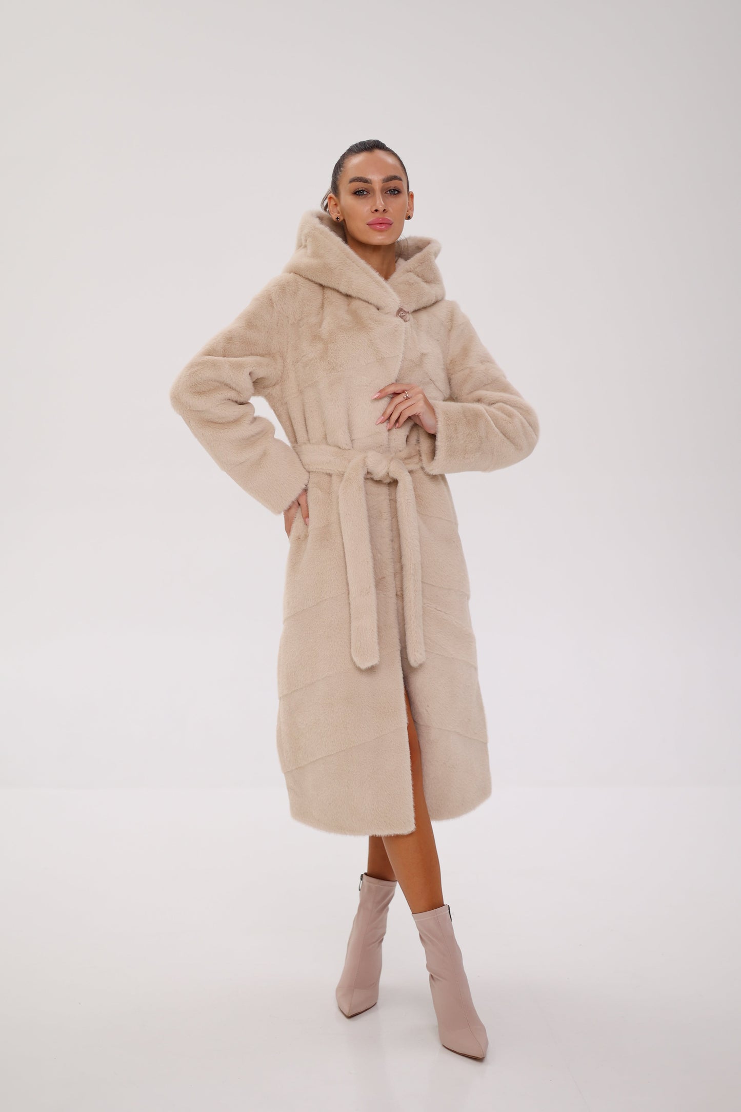 Faux Mink Effect Fur Hooded Coat
