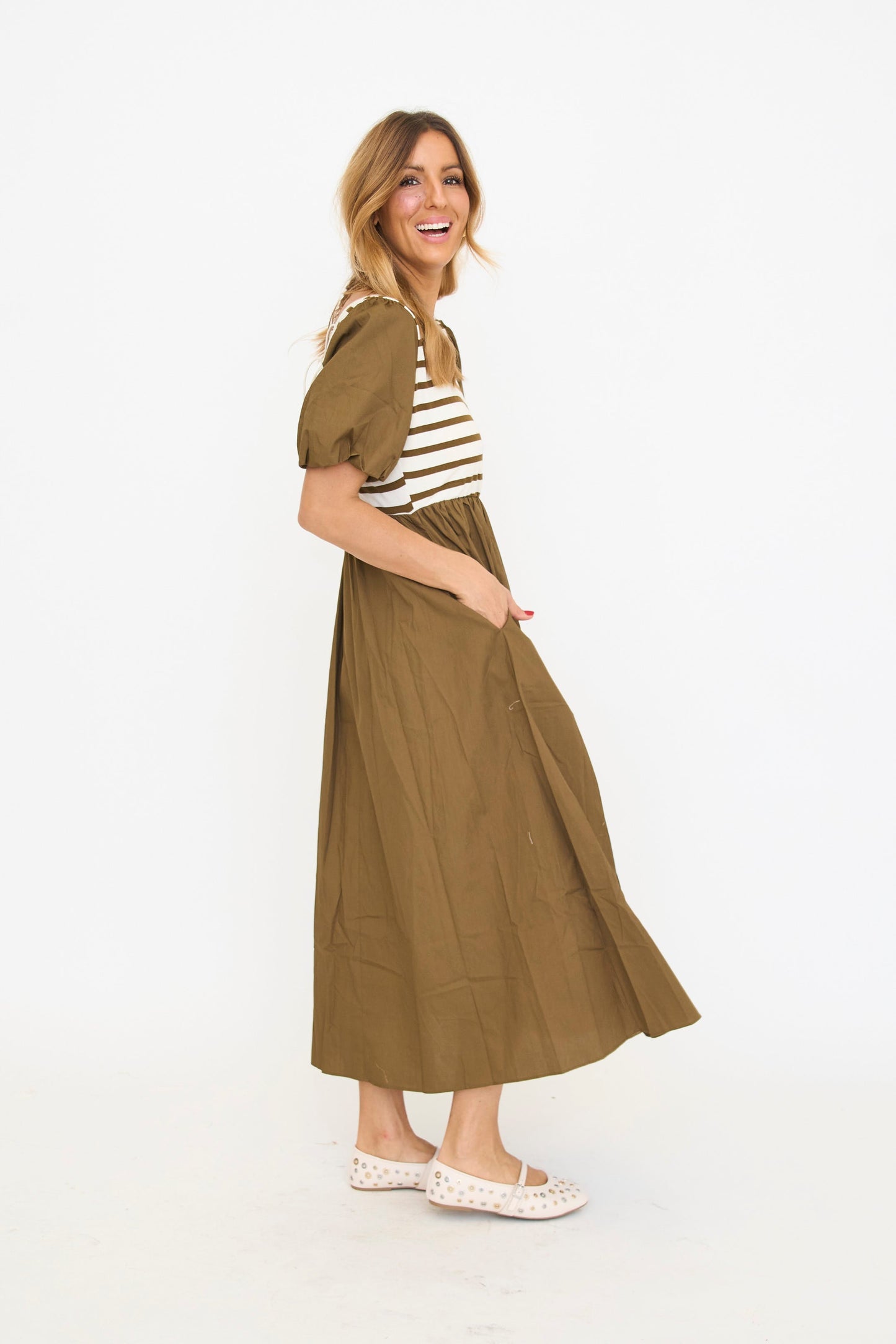 Balloon Sleeve Mixed Media Dress