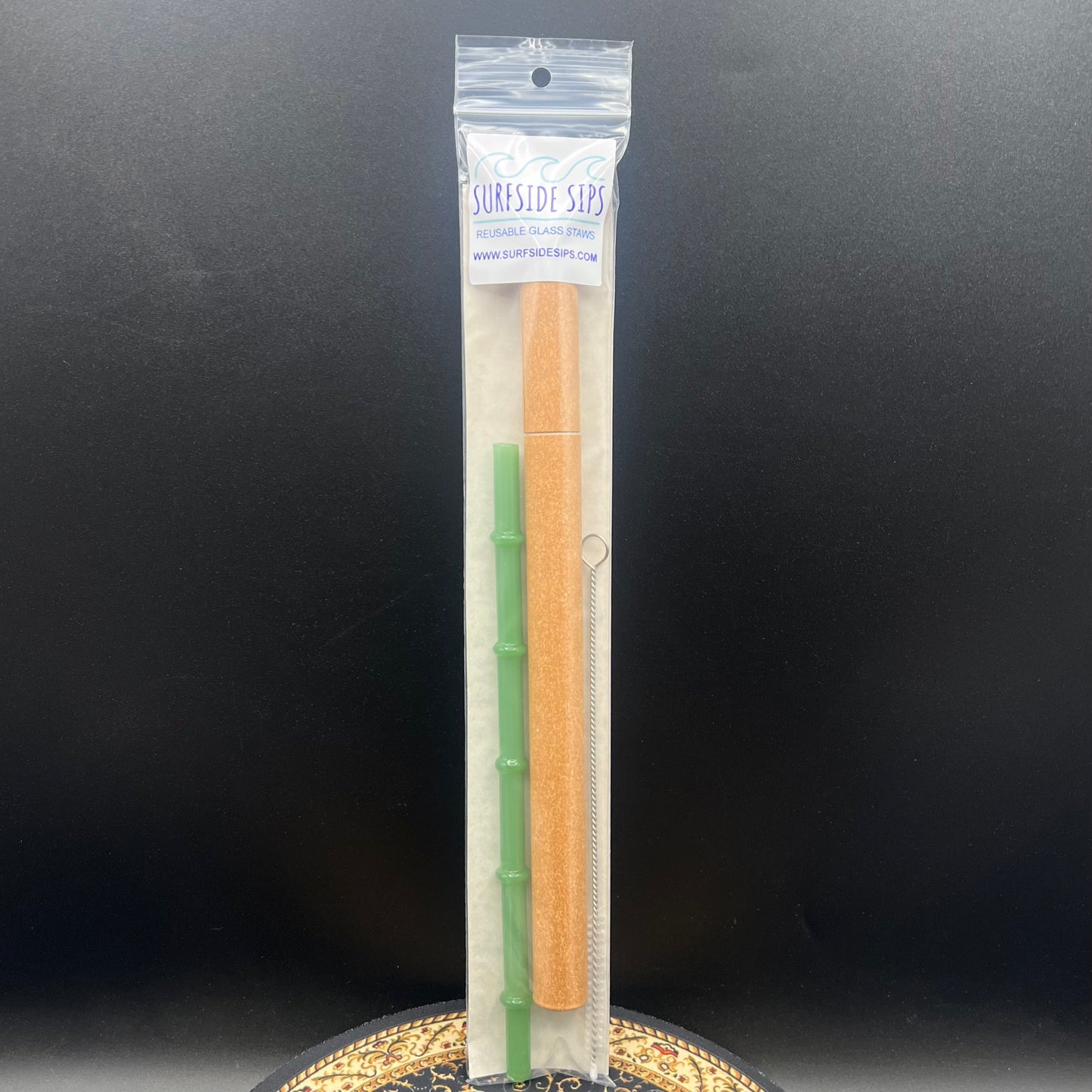 "Tiki Bamboo" 8" Reusable glass straw travel kit