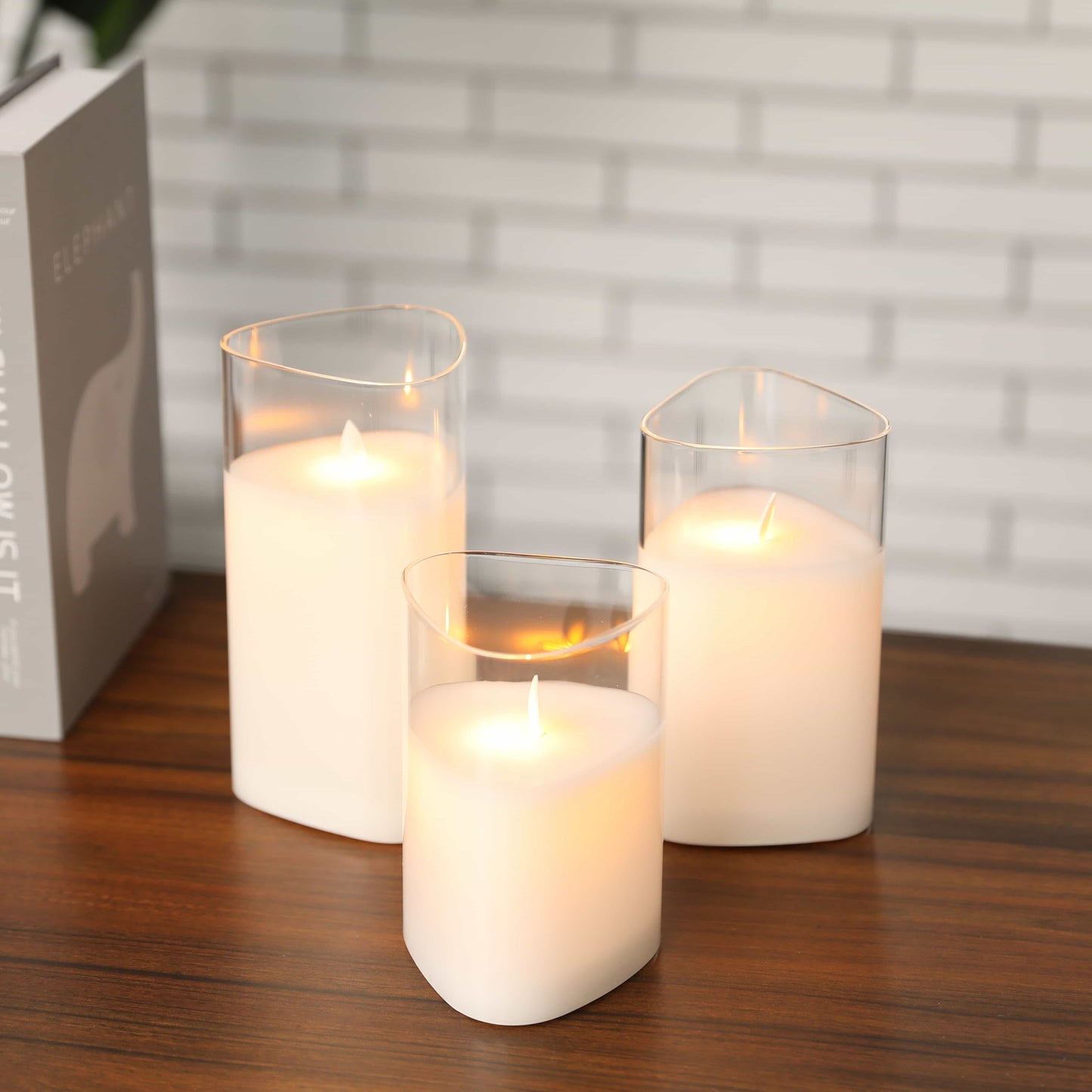 Set of 3 Glass Battery Operated Triangle Flameless Candles