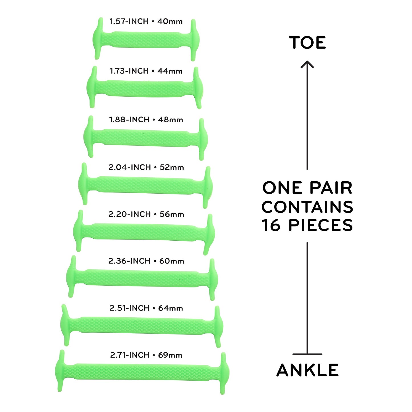 Green Stretchy Tieless Silicone Elastic Shoelaces | 16 Straps