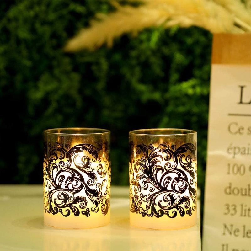 4”tall Glass Wax Battery LED Candles( Set of 2 )