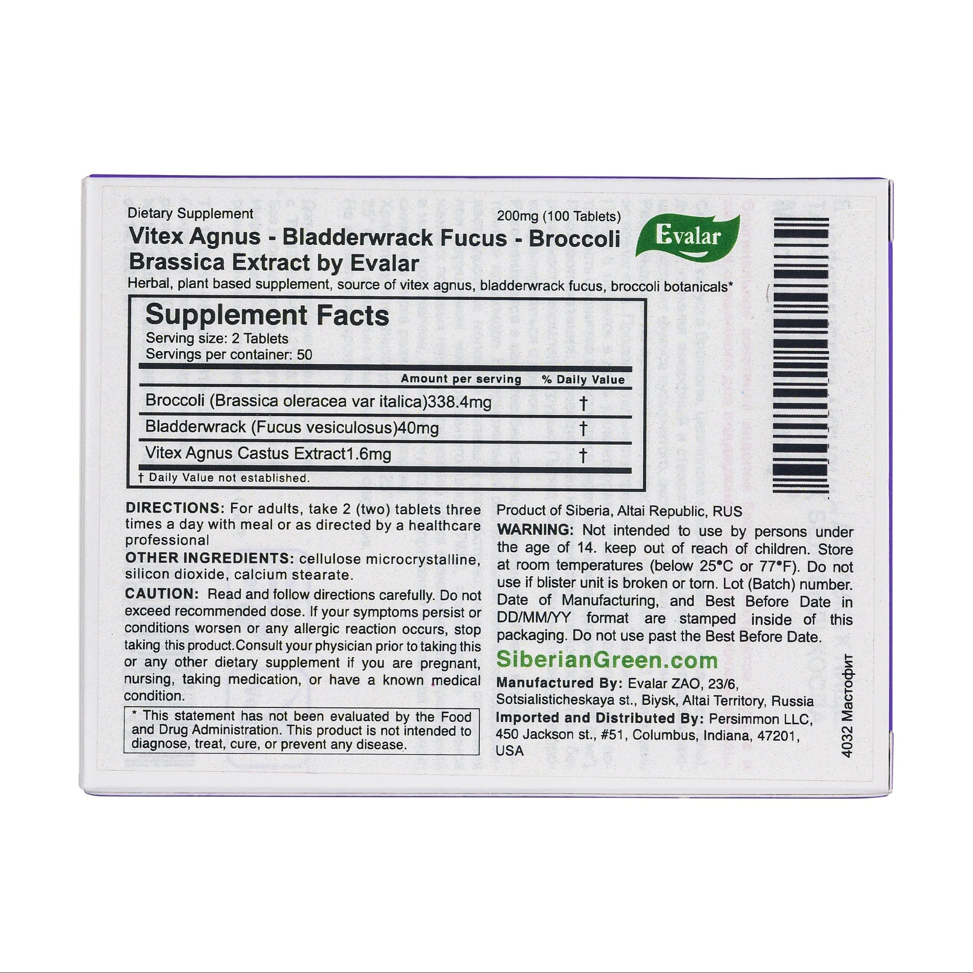 Vitex Chaste Tree Bladderwrack Fucus Extract Mastofit Herb by Evalar 100 Tab - Concordia Style Boutique