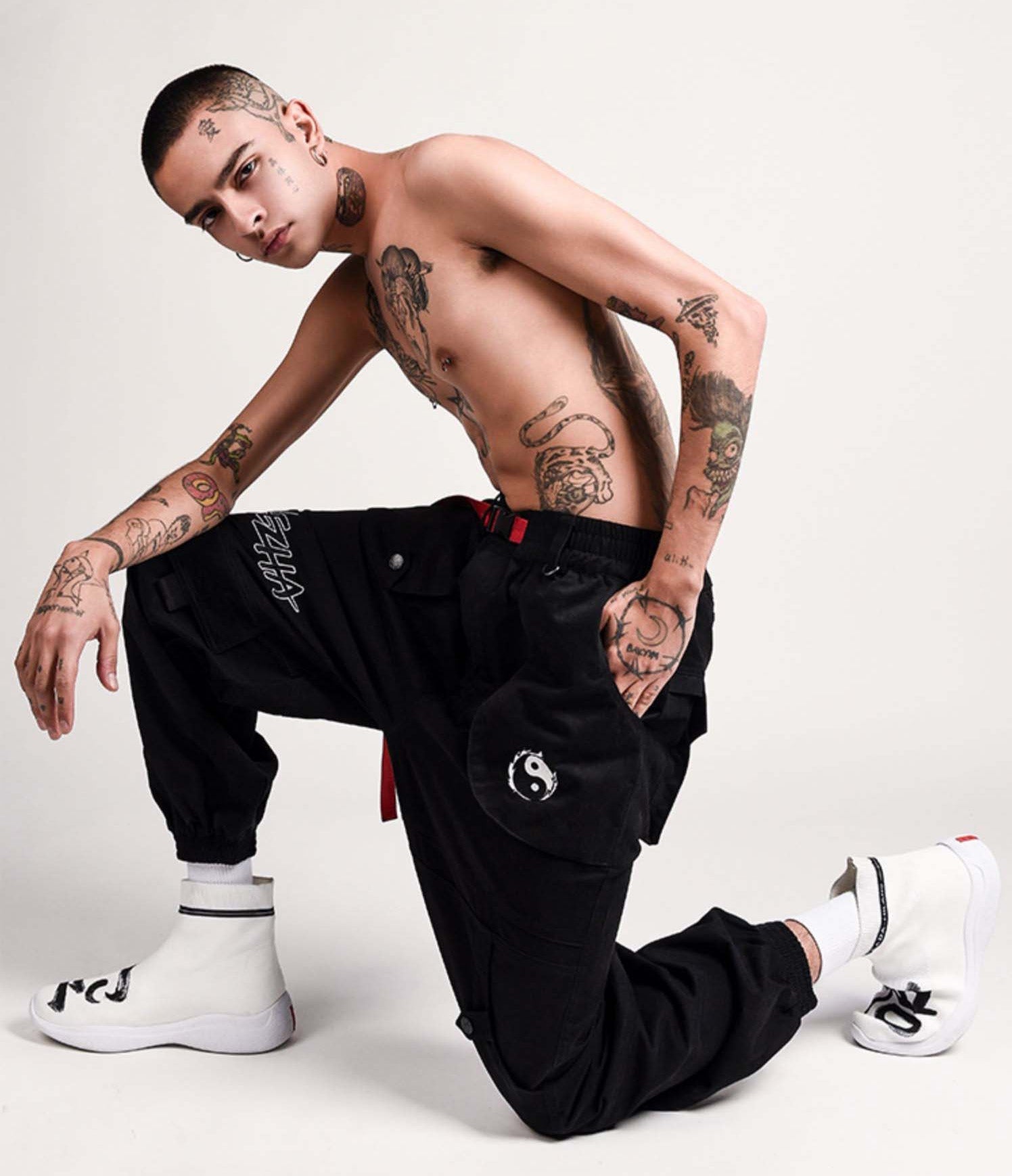 IBP332 Yin Yang Black Cargo Pants - Concordia Style Boutique