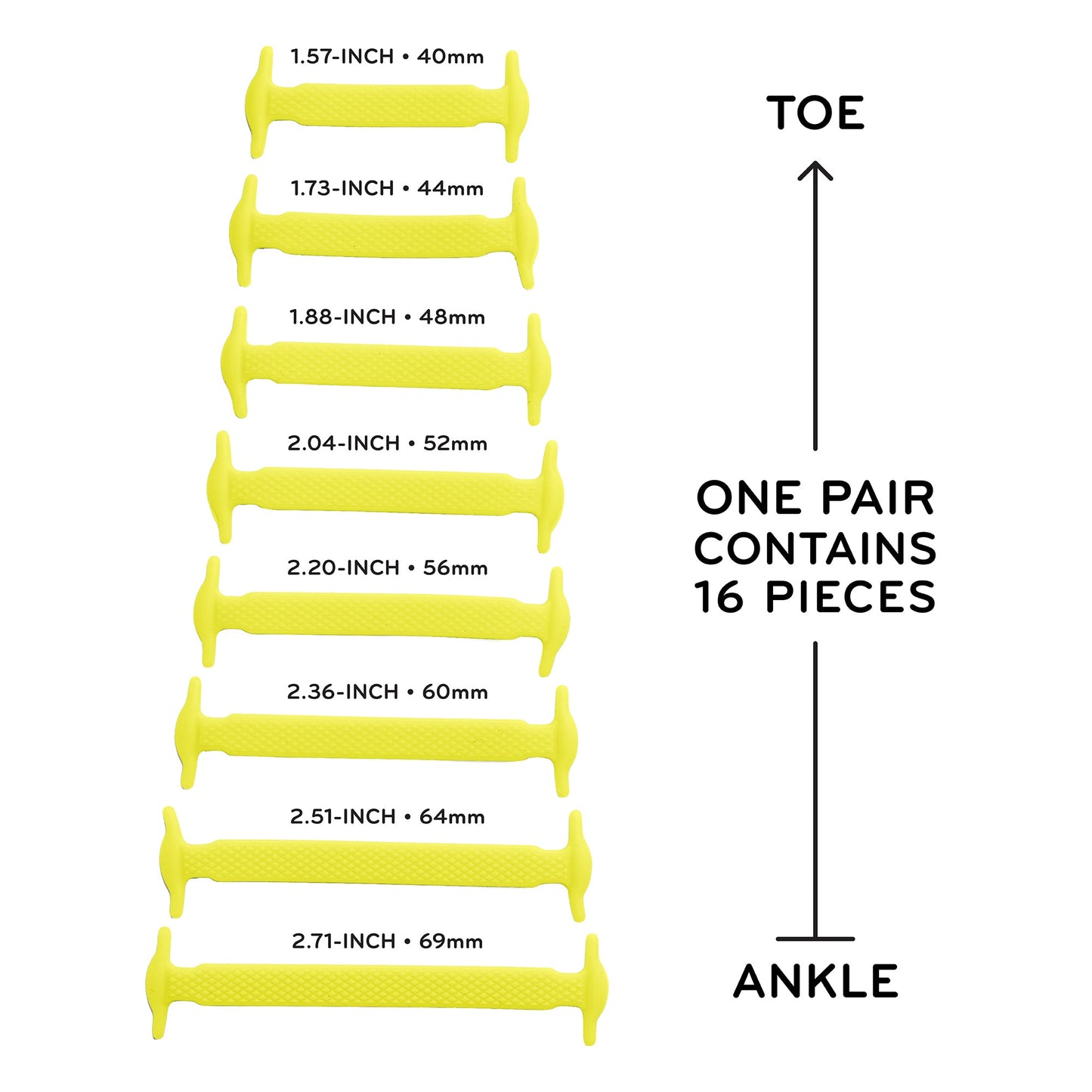 Yellow Stretchy Tieless Silicone Elastic Shoelaces | 16 Straps