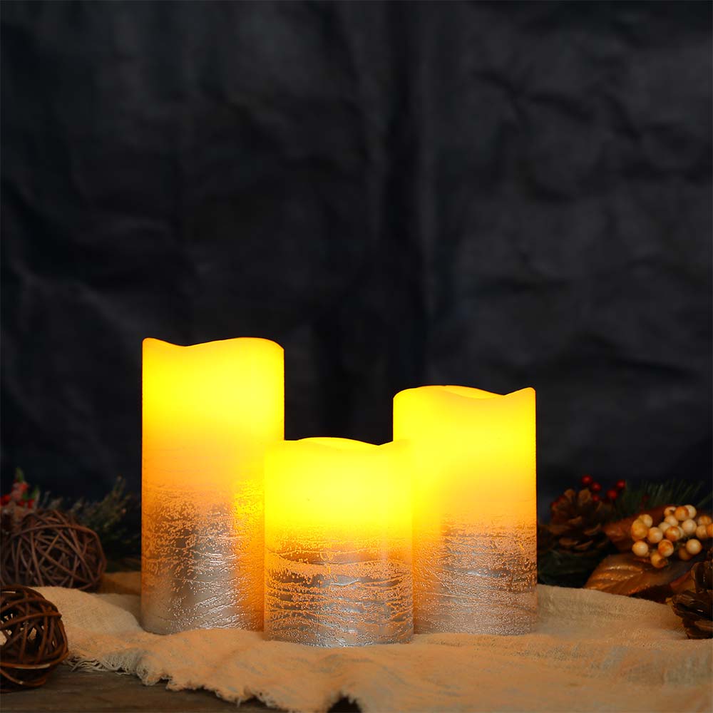 Silver Real Wax Battery Powered Candle ( Set of 3 )