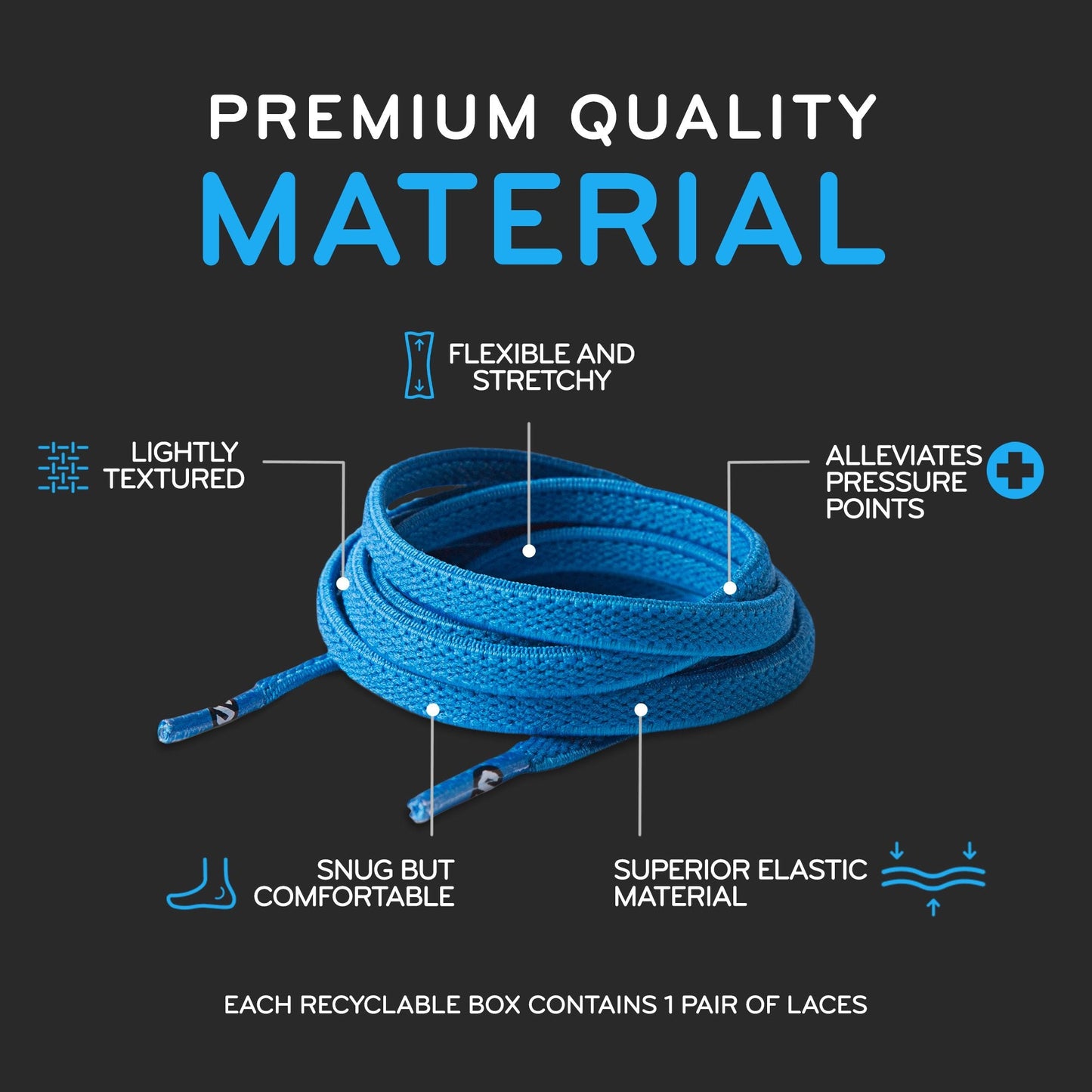 Neon Blue Flat Elastic Stretch Shoe Laces