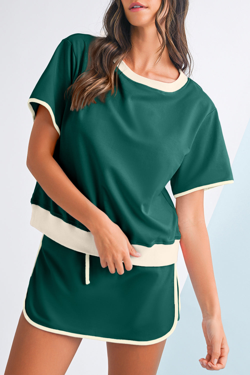 Luxury Colorblock Edge Drop Shoulder T Shirt and Skort Set - Concordia Style Boutique