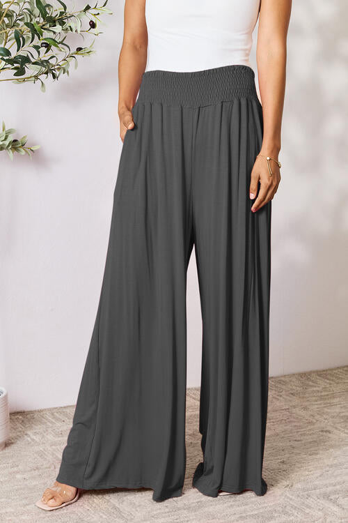 Double Take Full Size Smocked Wide Waistband Wide Leg Pants - Concordia Style Boutique