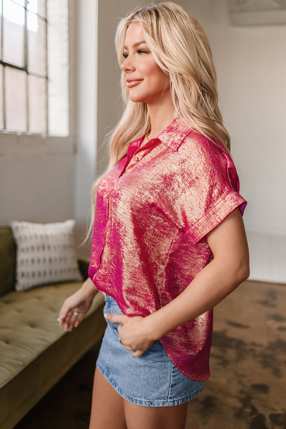Amoura Metallic Sheen Buttoned Top - Concordia Style Boutique