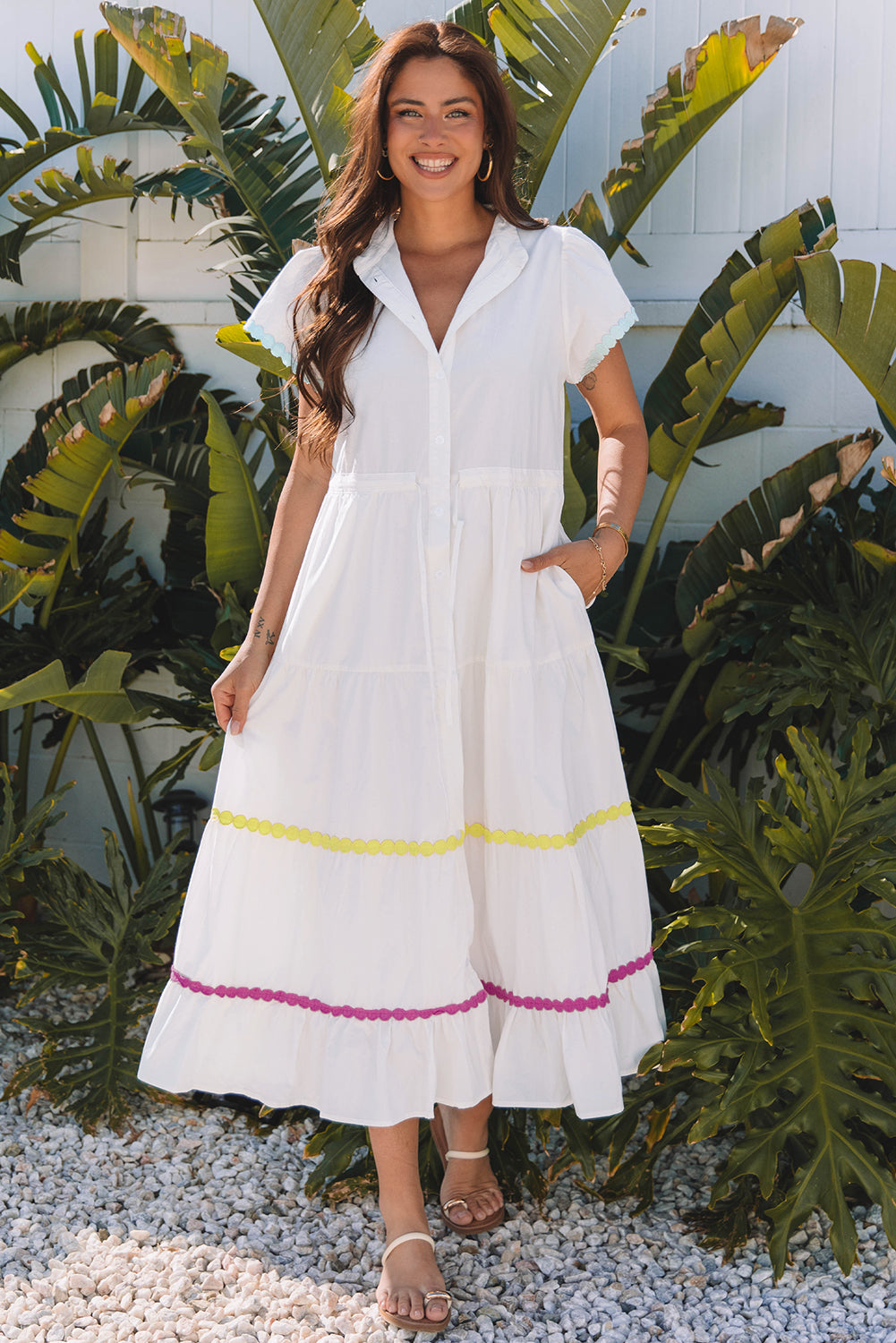 Aleah Rickrack Trim Short Sleeve Long Dress - Concordia Style Boutique