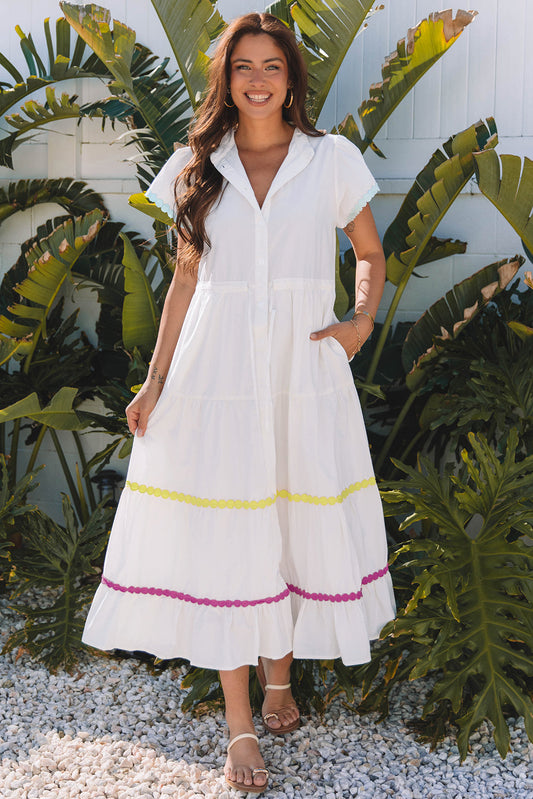 Aleah Rickrack Trim Short Sleeve Long Dress - Concordia Style Boutique
