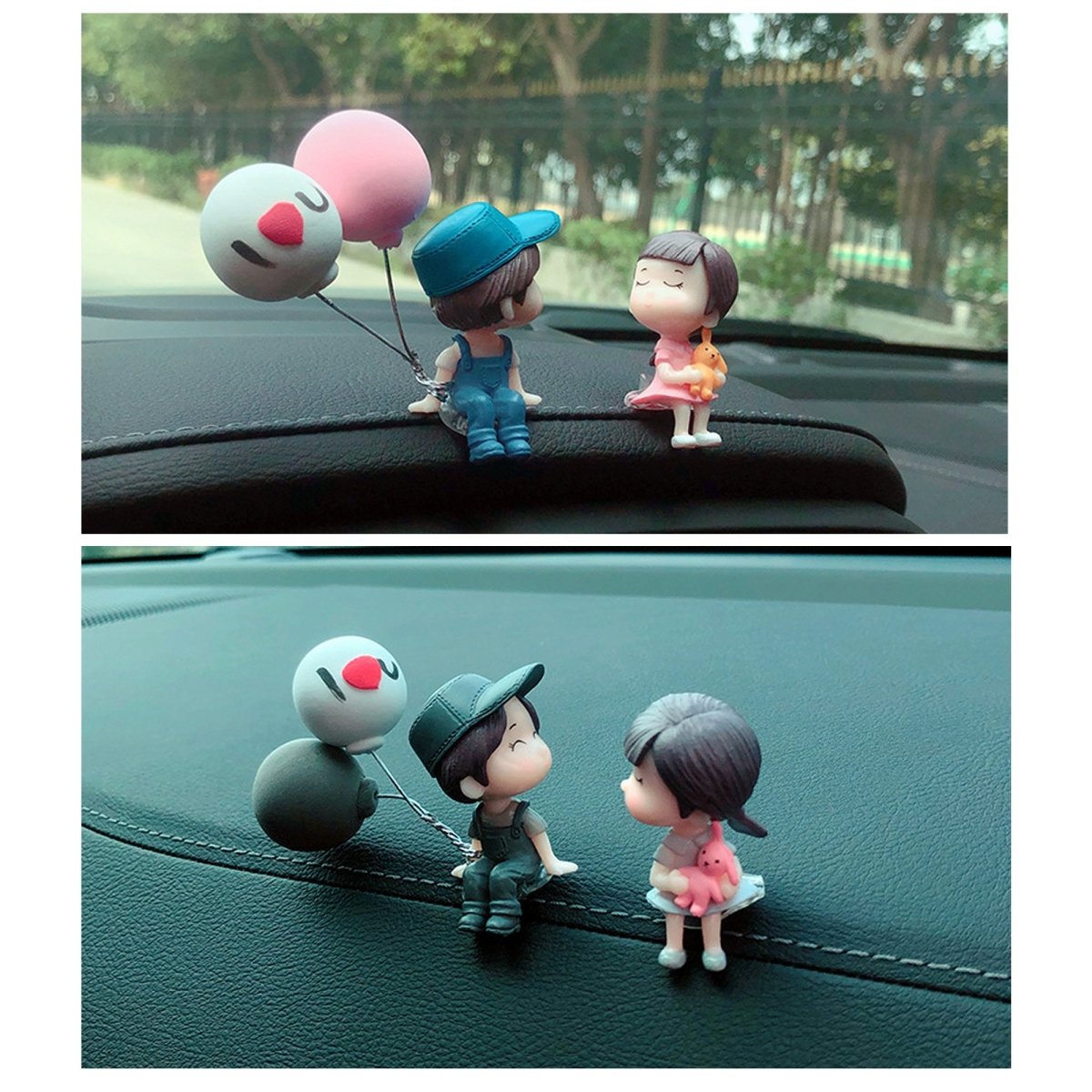 Cartoon Couple Car Decor – 4PCS Cute Resin Figurines Set