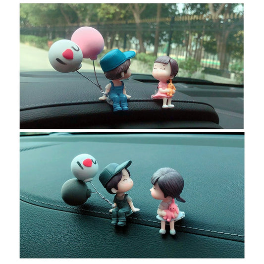 Cartoon Couple Car Decor – 4PCS Cute Resin Figurines Set