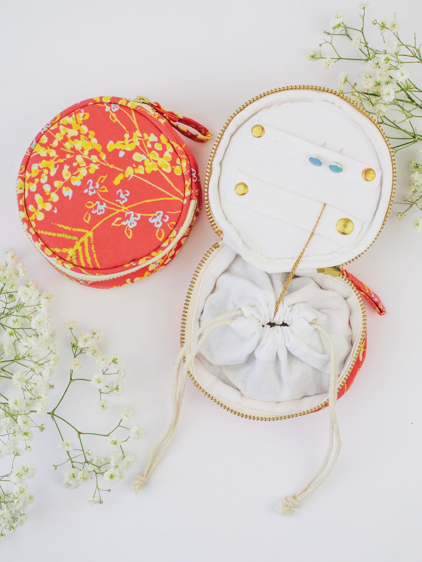 Coral Meadow Flowers Jewelry Pouch