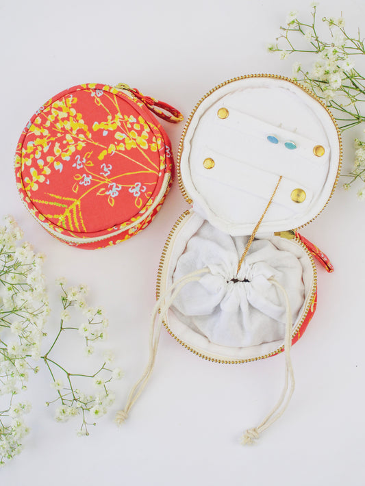 Coral Meadow Flowers Jewelry Pouch