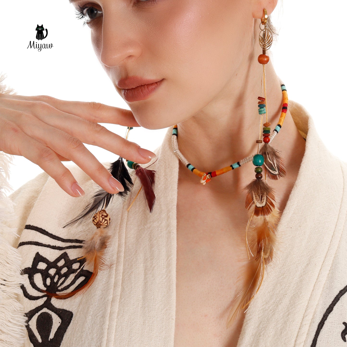 Boho Cotton Kimono Robe – Yoga Girl & Moon Stamp, Organic Loungewear