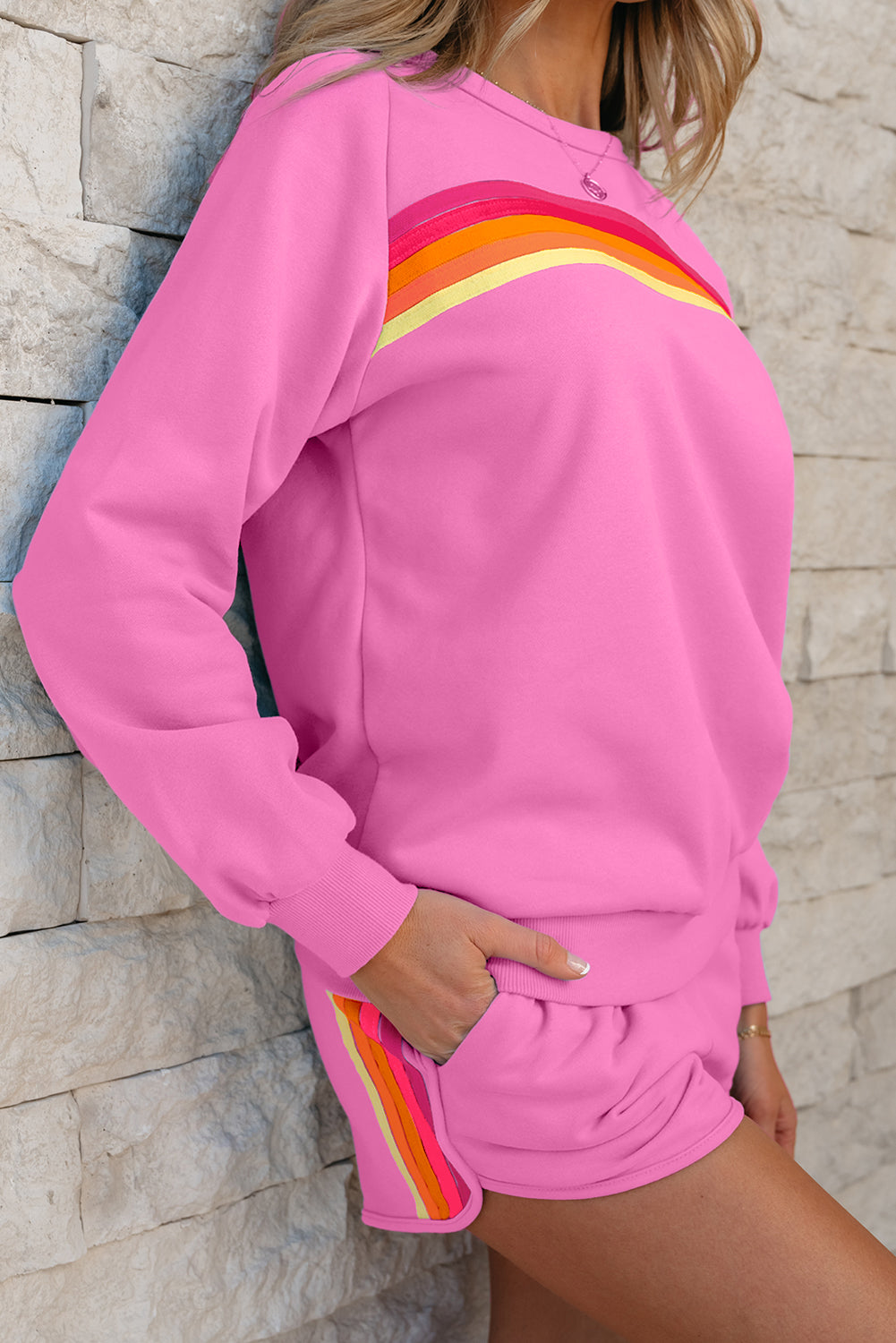 Luxury Striped Accent Pullover and Shorts Two Piece Casual Set - Concordia Style Boutique