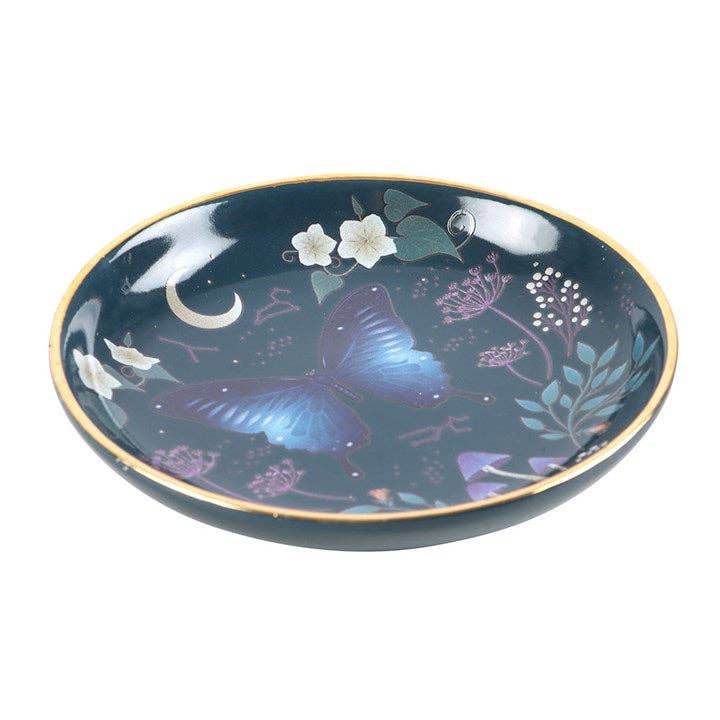 Midnight Moth Celestial Trinket Dish - Blue Night Sky Design with Gold Edging, Gothic Home Decor & Mystical Jewelry Storage