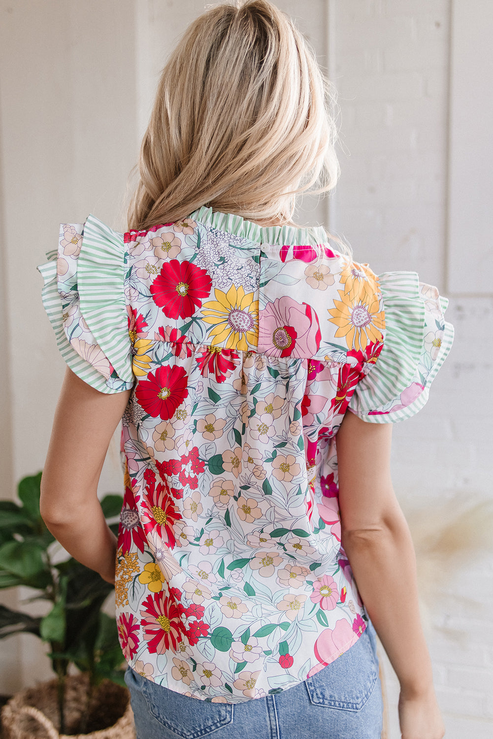 Anne Floral Ruffle Trim Short Sleeve Blouse - Concordia Style Boutique