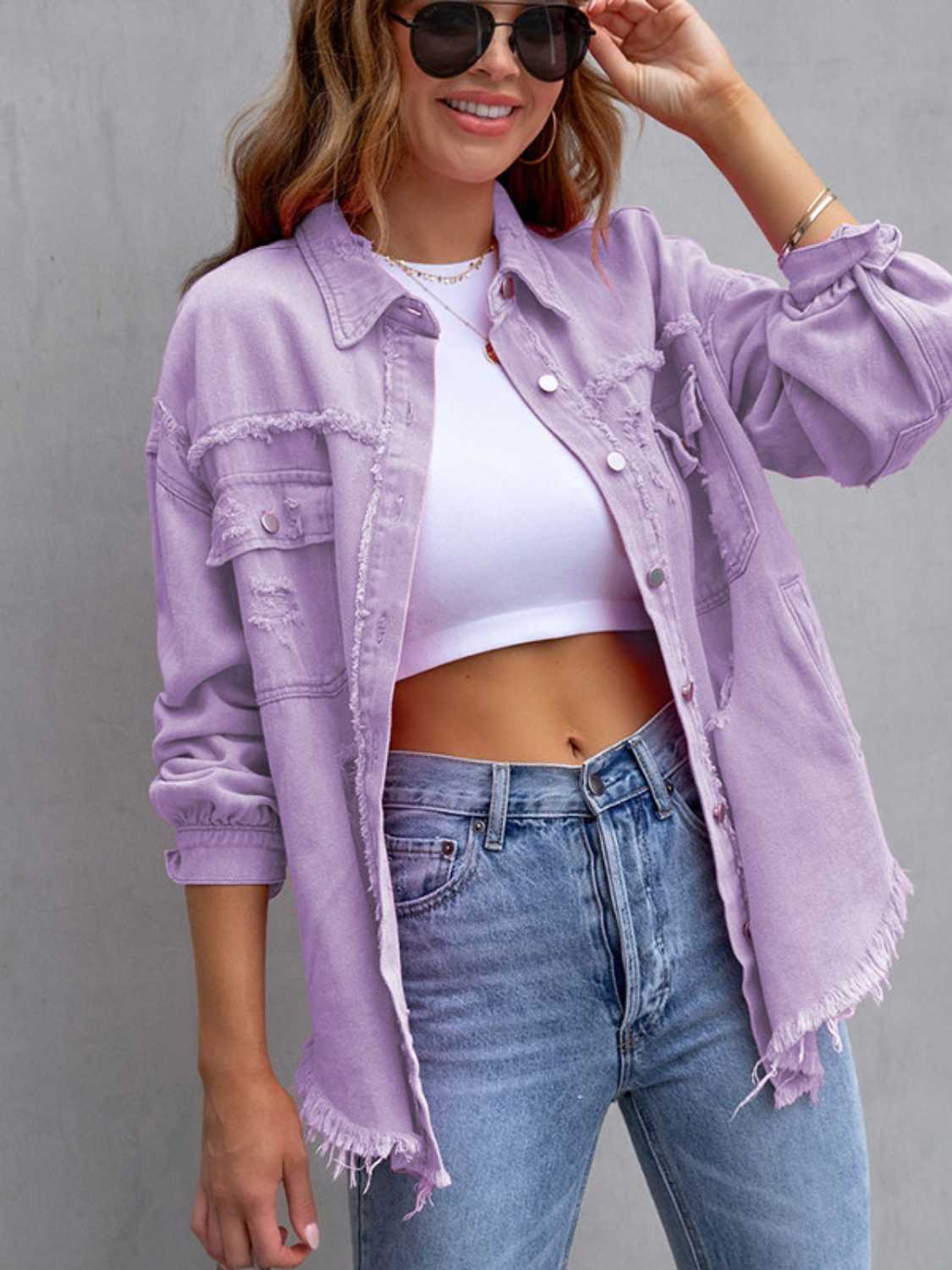 Distressed Drop Shoulder Denim Jacket - Concordia Style Boutique